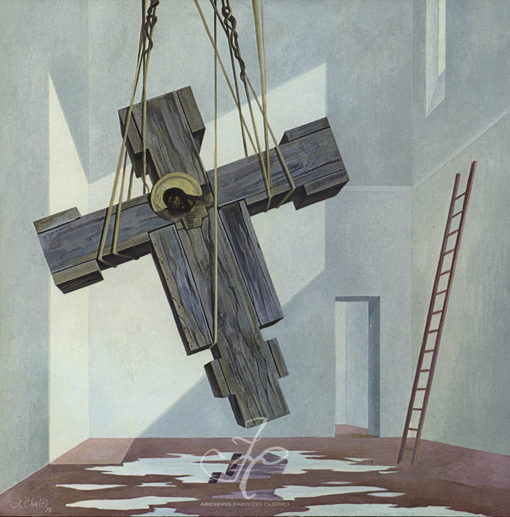 図1　ファブリツィオ・クレリチ《十字架の木々》1976年　油彩／板　 ヴァチカン美術館収蔵　ファブリツィオ・クレリチ個人ウェブサイト