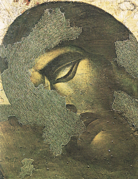 図2 チマブーエ《十字架降下》に施された補彩 (Baldini, Umberto. Teoria del restauro e unità della metodologia, Firenze: Nardini, 1978.)